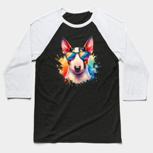 Watercolor Bull Terrier Dog Baseball T-Shirt